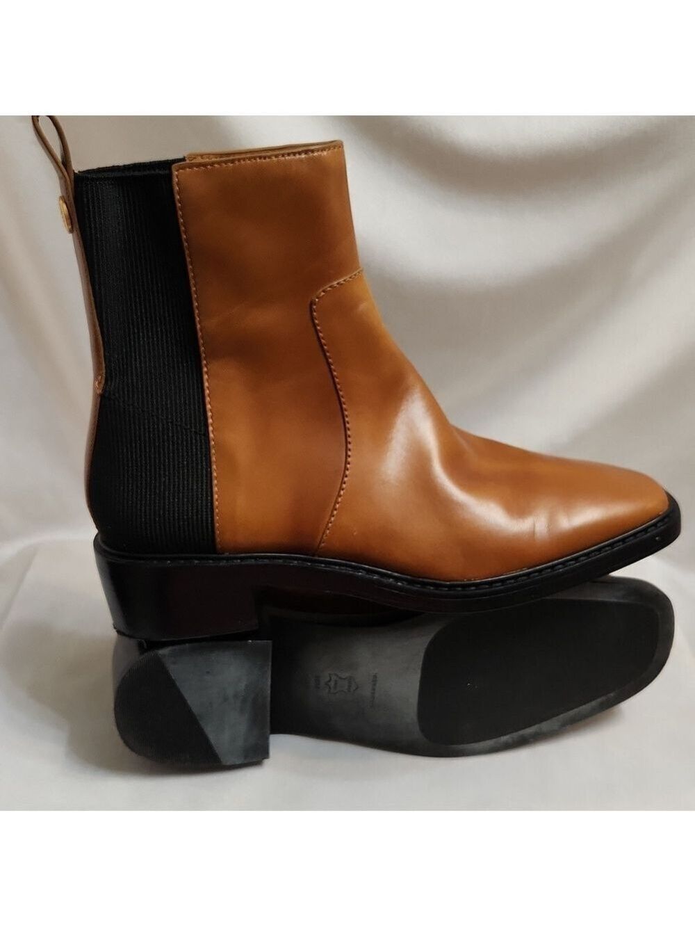 Tory Burch Chelsea Brown Black Leather Heeled Ankle Boots (W Size 10) - Picture 5 of 16
